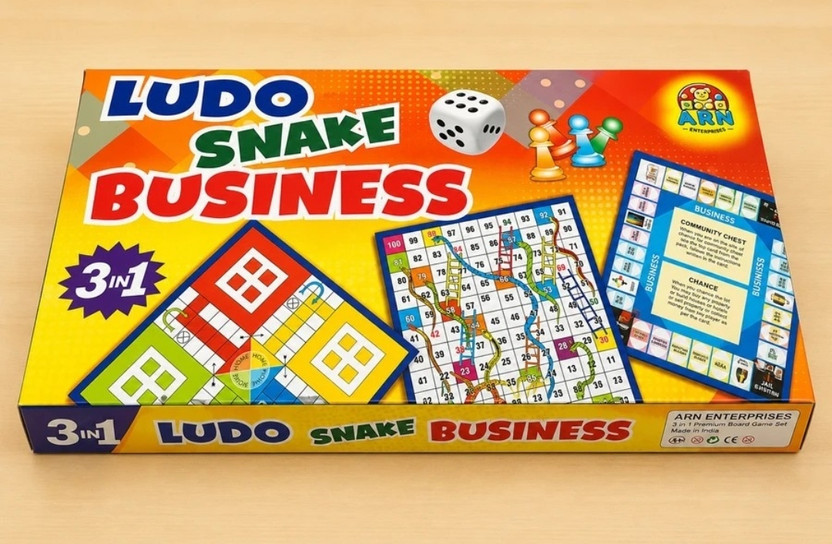 Plivora 3 in 1 Board Game Set | Ludo, Snakes & Ladders & Business India Game Educational Board Games