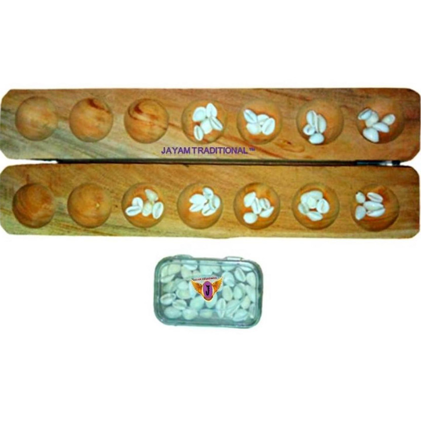 Jayam Traditional Wooden Box Pallankuzhi with shells and Box Educational Board Games