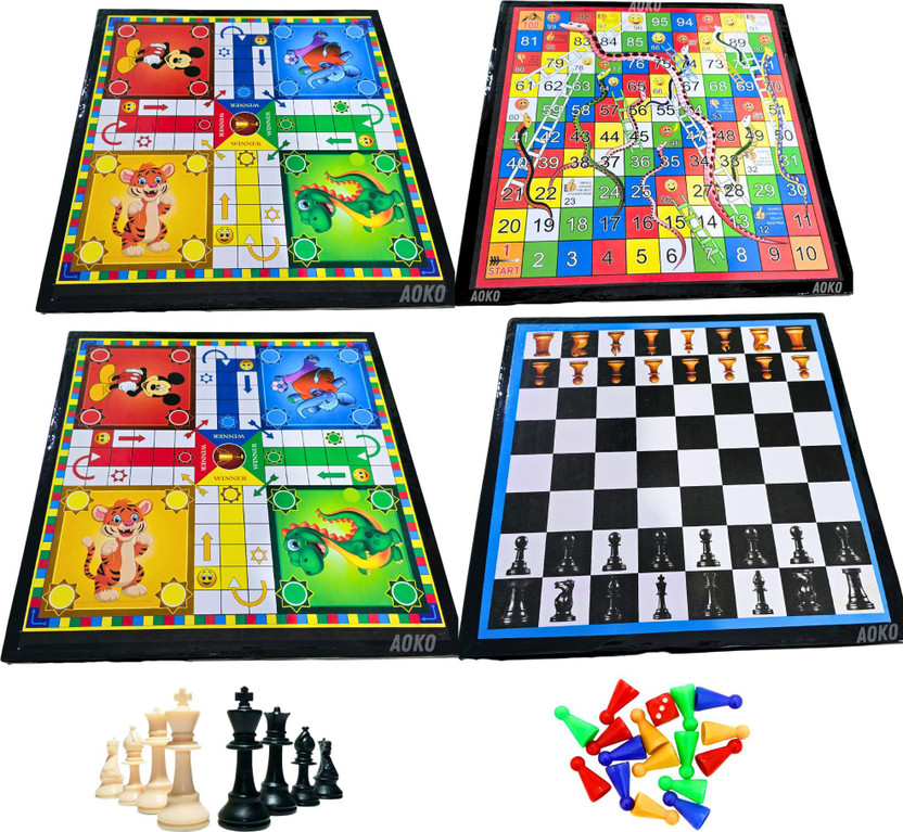 AOKO COMBO of 2 Ludo And Chess + Ludo Snakes & Ladders Size 12x12 Inches Party & Fun Board Game