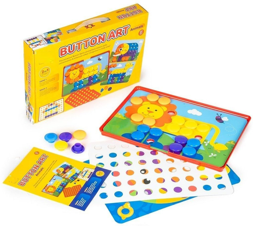 zokato zokato Button Art Animals 2in1 Pictures & Patterns Creating Learning & Educational Kit Board Game Accessories - Flipkart Deal