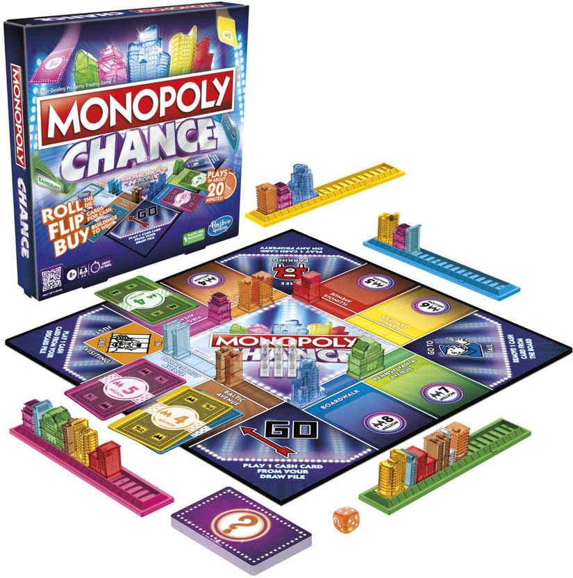 Monopoly Chance Board Game, Fast-Paced Family Game for 2-4 Players Money & Assets Board Game