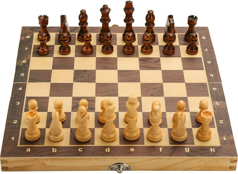 WECAN FASHION 2in1 Wooden Chess Checkers Tournament Magnetic Portable Folding Travel Chess Set Party & Fun Board Game