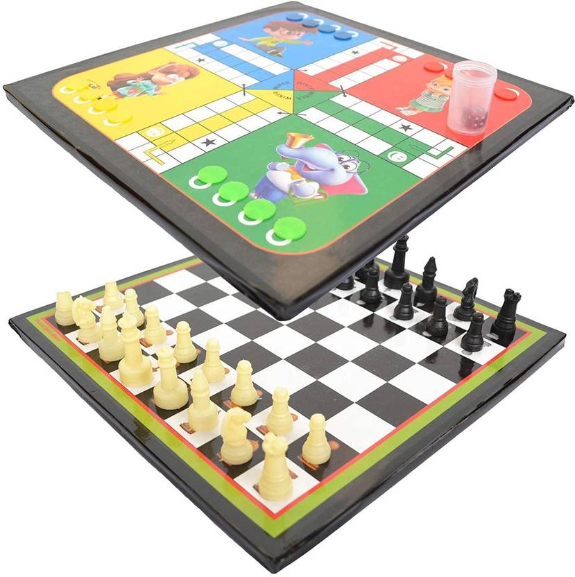 Nptraders Ludo board & Chess board Combo With Ludo coins and Chessmen