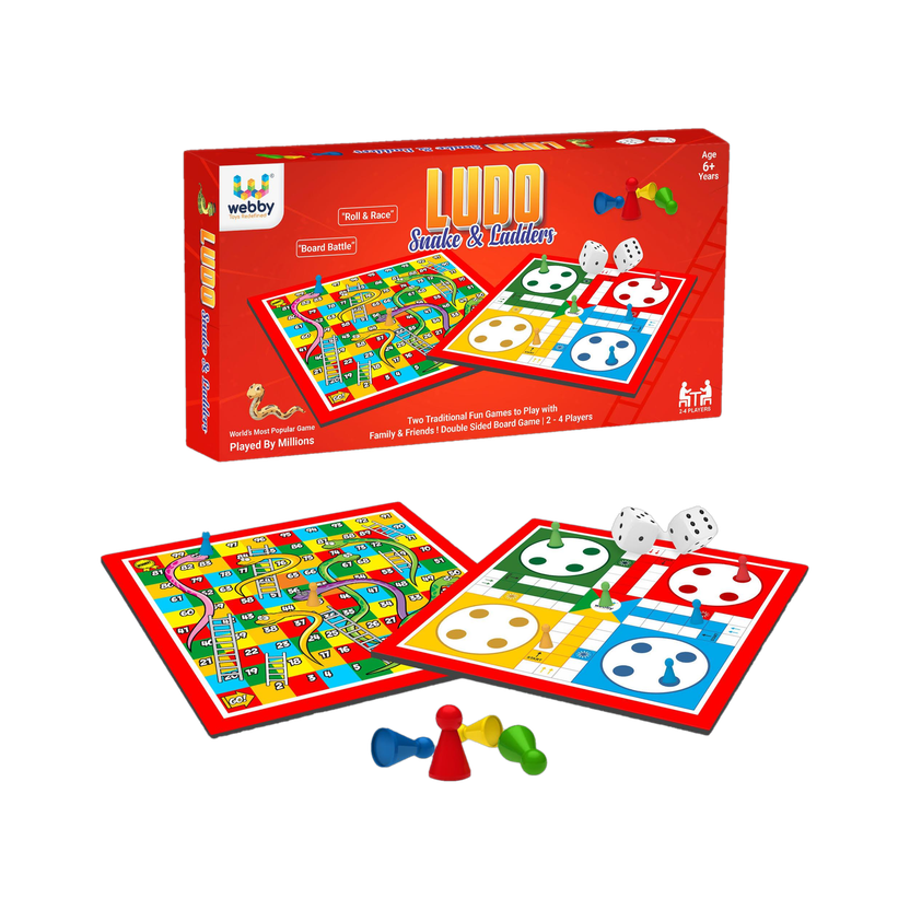 Webby Ludo with Snake and Ladders Double Sided Family Board Game for Kids and Adults Party & Fun Board Game
