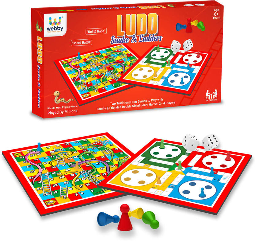 Webby Ludo with Snake and Ladders Double Sided Family Board Game for Kids and Adults Party & Fun Board Game