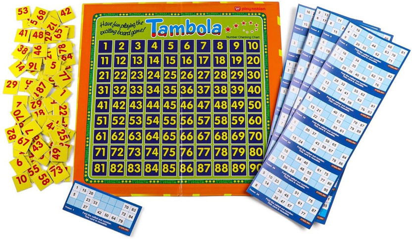 Play Nation Tambola Board Game for Kids,Reusable Tickets &90 Number Tiles,Indoor Family Game Educational Board Games