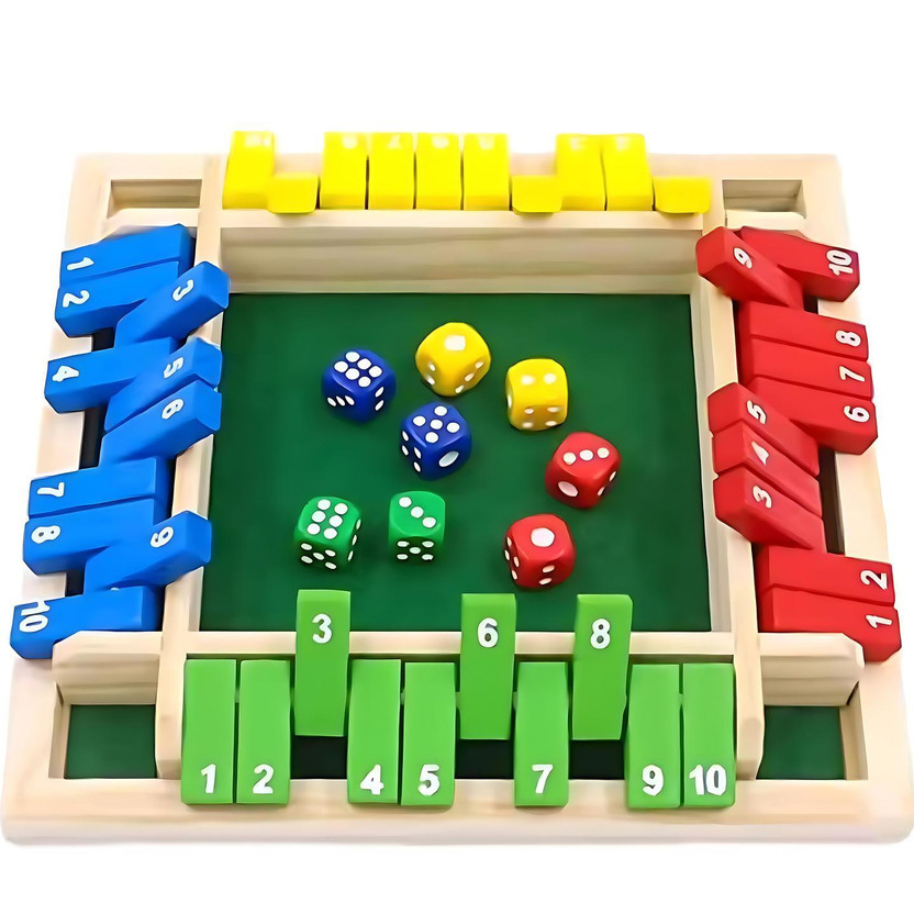 MARA BOMMAI Shut The Box Wooden Board Game for Kids & Adults – 4-Sided Dice Game with 8 Dice Educational Board Games