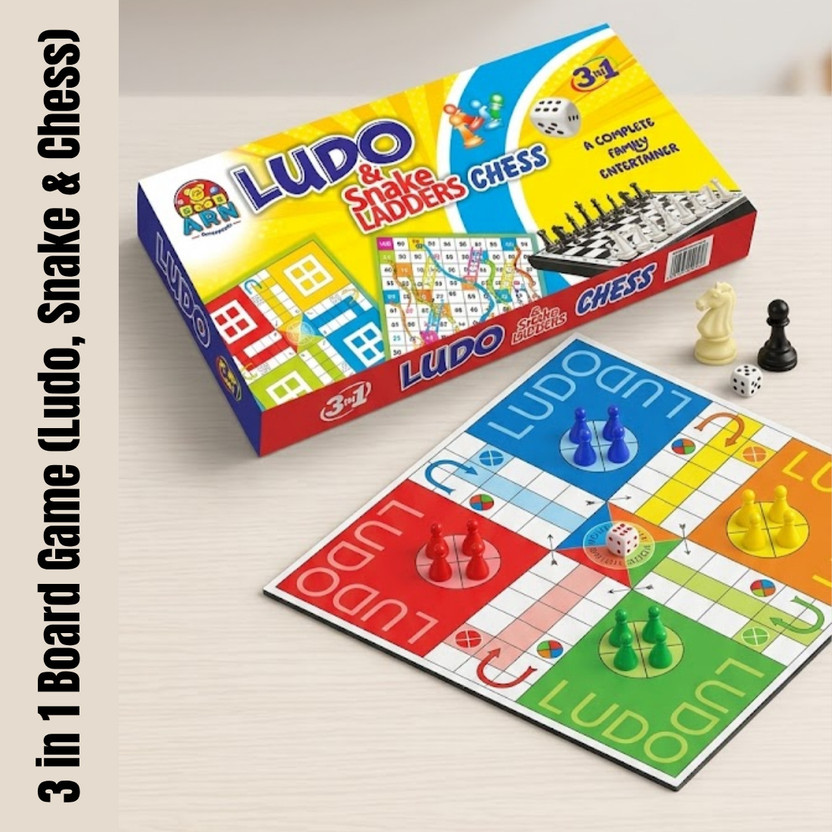 PrimeGames 3 in 1 Board Game of Ludo, Snake & Ladders and Chess for Kids and Family Educational Board Games