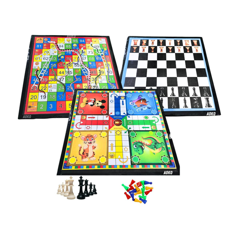 AOKO AOKO Multiple Games Set of 2 Ludo AND Chess + LUDO Snakes & Ladders Size 12x12 Inches Party & Fun Board Game - Flipkart Deal