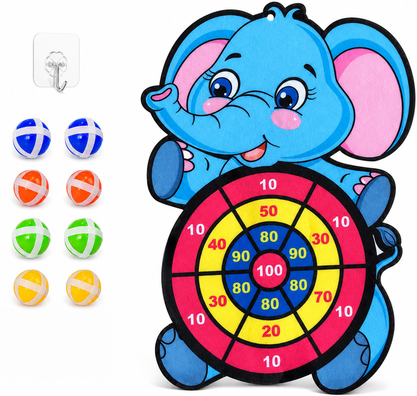 KIDOLOGY Dart Board Game for Kids Age 3+ Years with 10 Sticky Balls (Elephant Theme) Dart Board Game