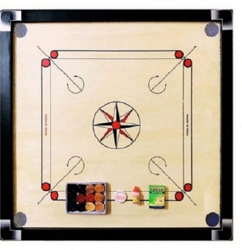 SSPORTSHUB Premium Wooden 26-inch Carrom Board | Medium Size with Coins, Striker & Powder 66 cm Carrom Board(Beige)