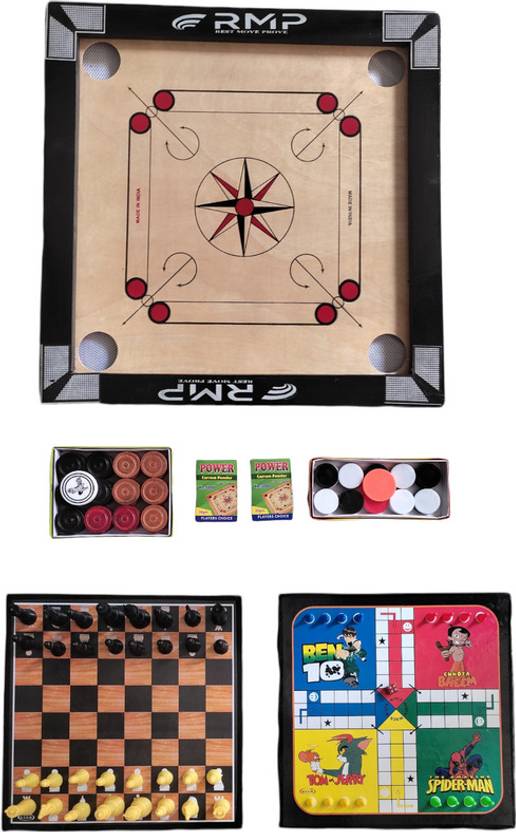 RMP Carrom board small size 20 inch with ludo and chess unbreakble