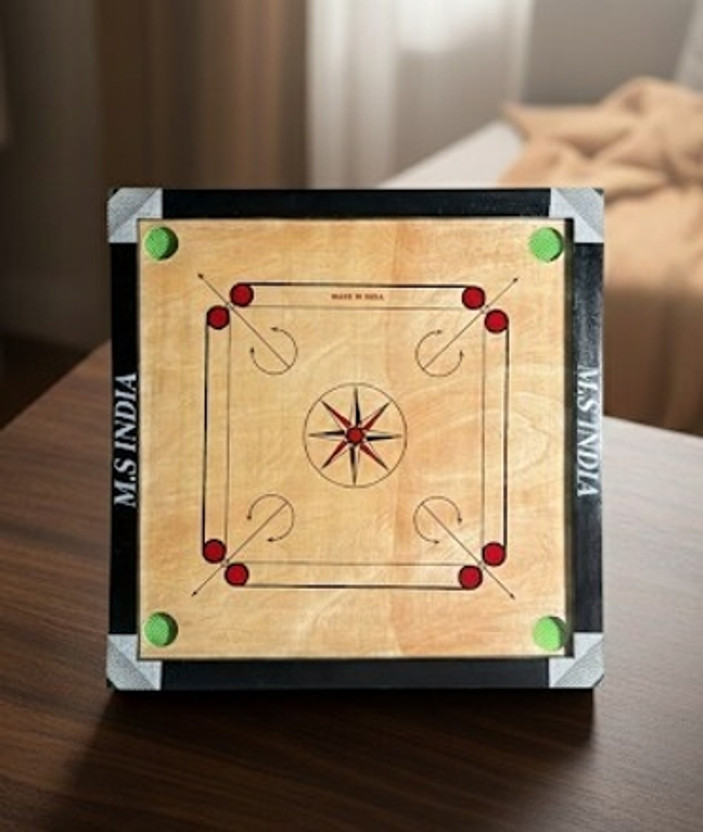M.S INDIA MS INDIA Primium medium carrom board with carrom coin and striker nd powder 65 cm Carrom Board(Beige, Black)