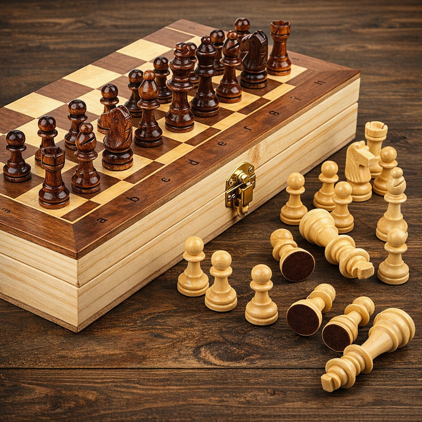 Nakashi Wooden Folding Chess 12*12 inch || Wooden Chess Pieces || 30 cm Chess Board(Brown)