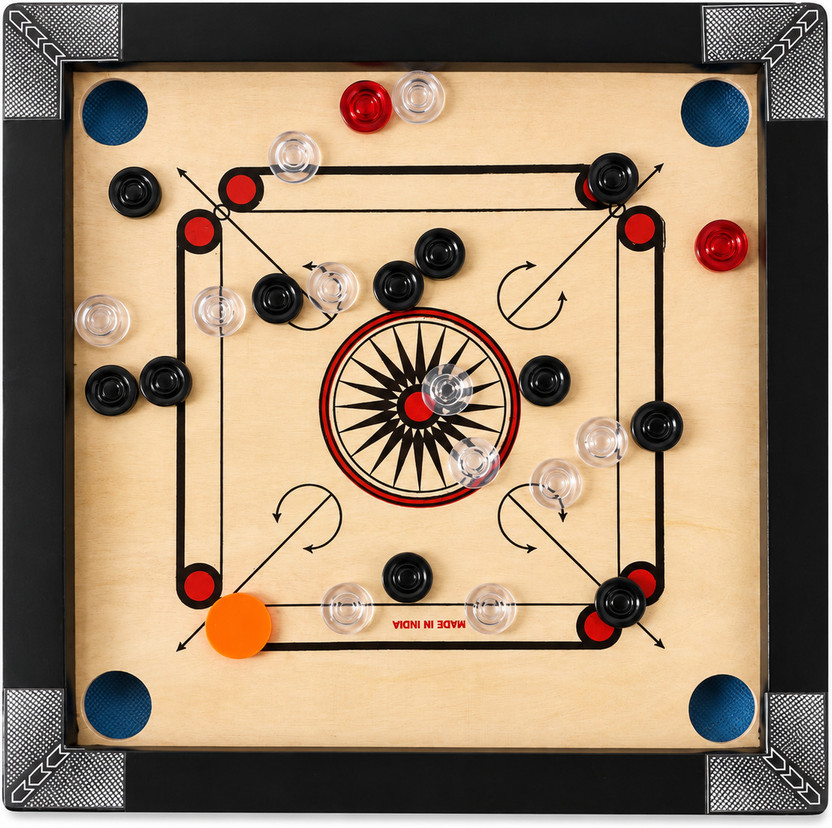 r c enterprises Elite Series Carrom Board 20 inches with 24pcs. Crystal coins #38 50.8 cm Carrom Board(Black, Beige, Multicolor)