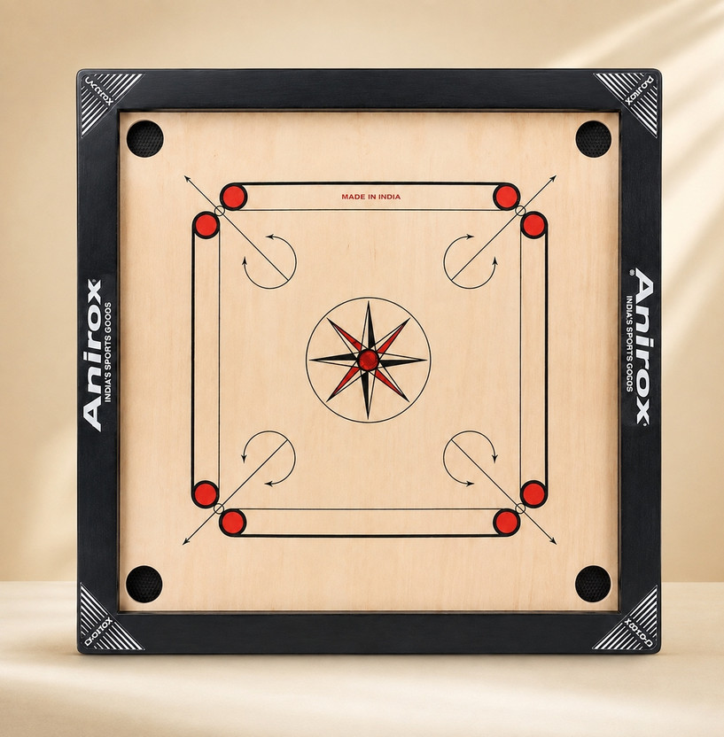 Anirox Royal pro small 20 × 20 carrom board with coins and striker powder 58 cm Carrom Board(Black, Beige)