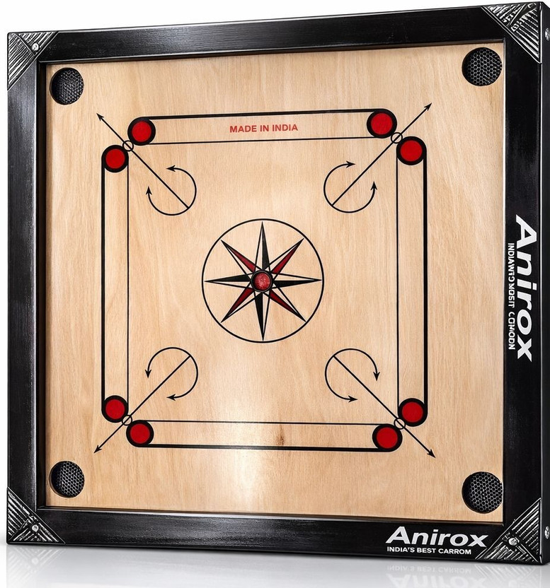 Anirox Medium carrom glossy finish with striker and powder made in india 57 cm Carrom Board(Black, Beige)
