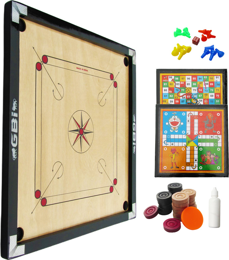 Gbi 32 Inches Carrom Board Combo-Ludo, Snake & Ladder with Coins, Striker, & Powder 82 cm Carrom Board(Beige, Black)