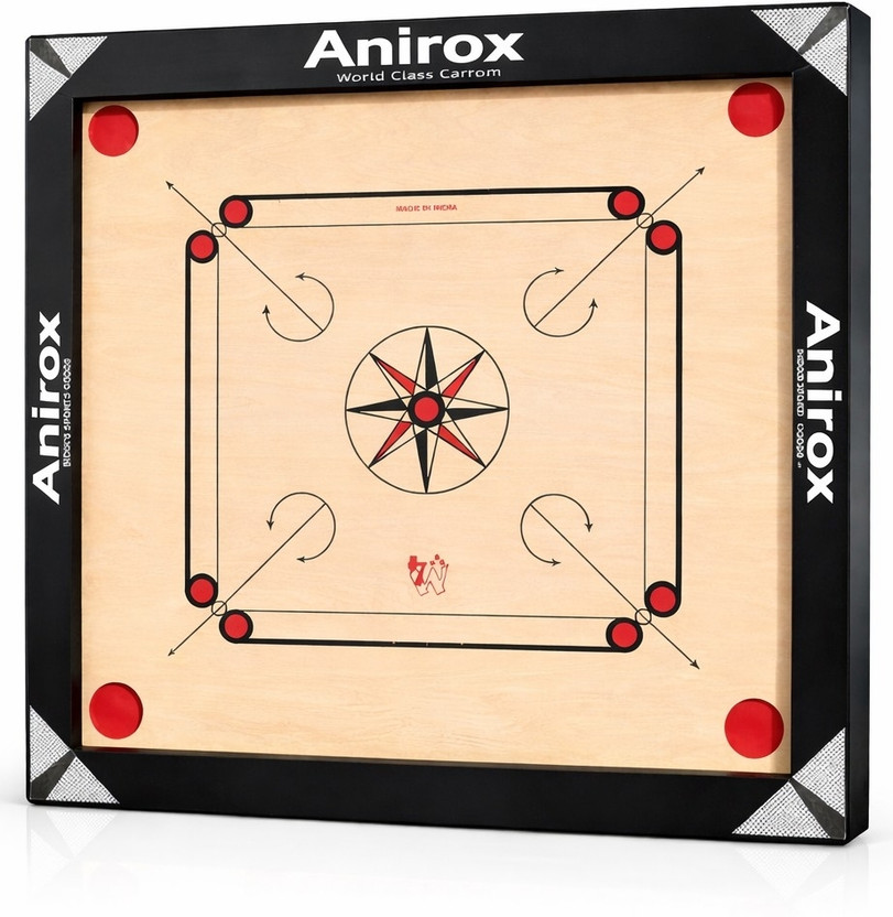 Anirox PREMIUM carrom board glossy finish carrom coin and striker family carrom 60 cm Carrom Board(Black, Beige)