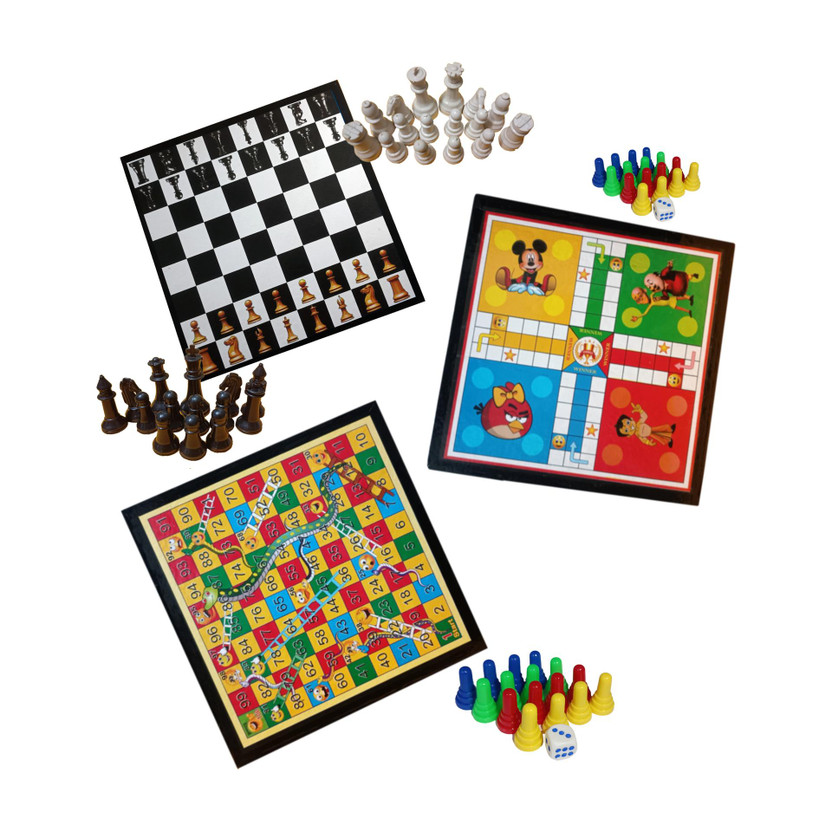 HHS HHS SPORTS Wooden Chess Board, Ludo & Snake Board With 2 Set of Ludo & 1 Chessmen coins Set 30.48 cm Chess Board(Multicolor) - Flipkart Deal