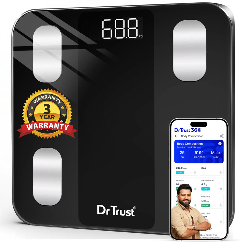 Dr Trust USA Legend Smart Body Fat Analyzer 526 BMI Weight Machine Sync with App Personal Weighing Scale(Black)