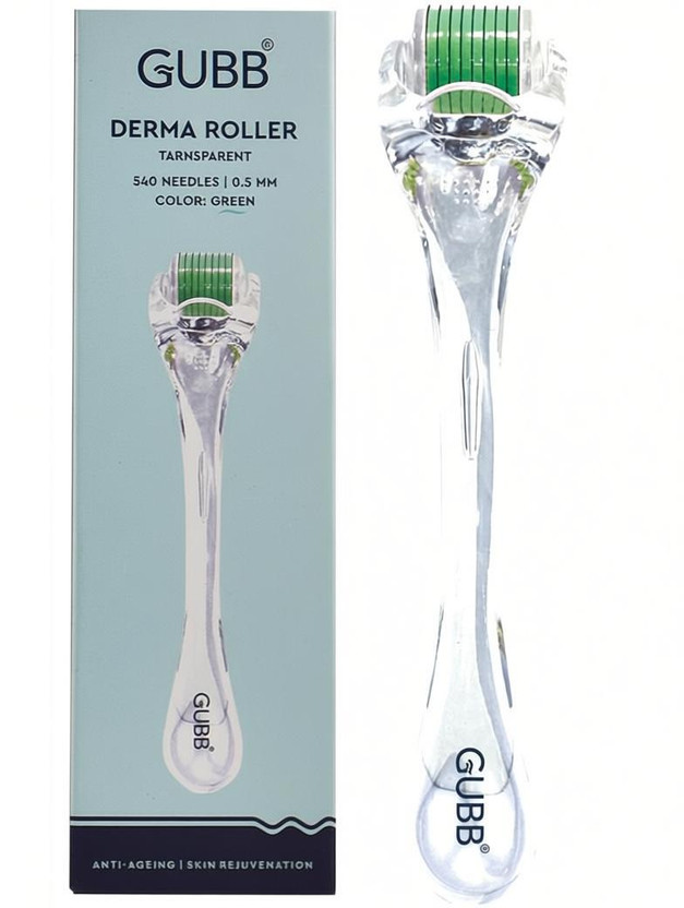 GUBB Derma Roller 0.5mm For Hair Regrowth, Face Acne Scars & Skin Ageing | 540 Micro Needles Roller - Transparent Green(72 g)