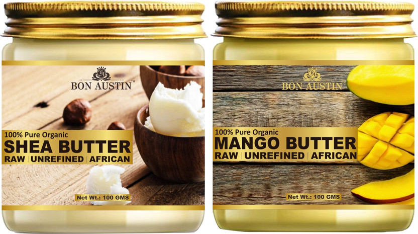 Bon Austin Pure and Natural Shea Butter & Mango Butter - RAW, UNREFINED & AFRICAN- For Moisturization of Body and Skin of Body and Skin Combo Pack 2 Jars of 100 gms(200 gms)(200 ml)