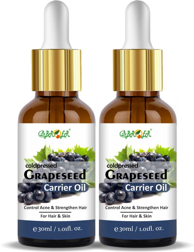 BROER Grapeseed Carrier Oil Cold Pressed For Skin, Hair & Face Massage (pack of 2) Price in