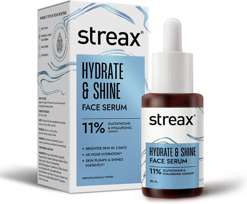 Streax Streax Hydrate & Shine Face Serum with 10% Hyaluronic Acid for Glass Skin Finish(30 ml) - Flipkart Deal