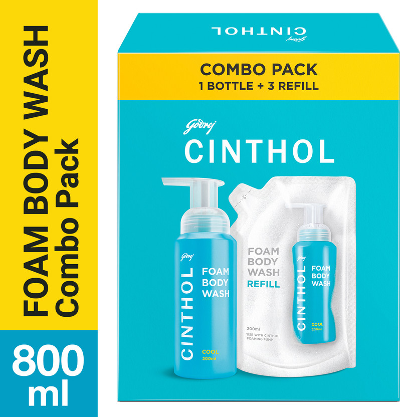 CINTHOL Cool Foaming Body Wash, Glycerin Shower Gel(4 x 200 ml)