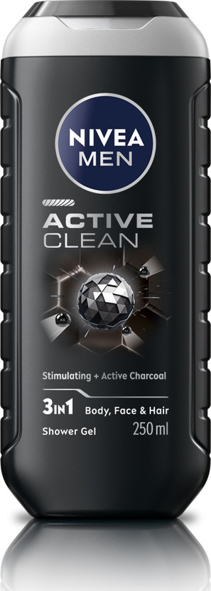 Nivea Men Active Clean Body Wash for Body, Face & Hair, Active Charcoal Cleanser for Men(500 ml)