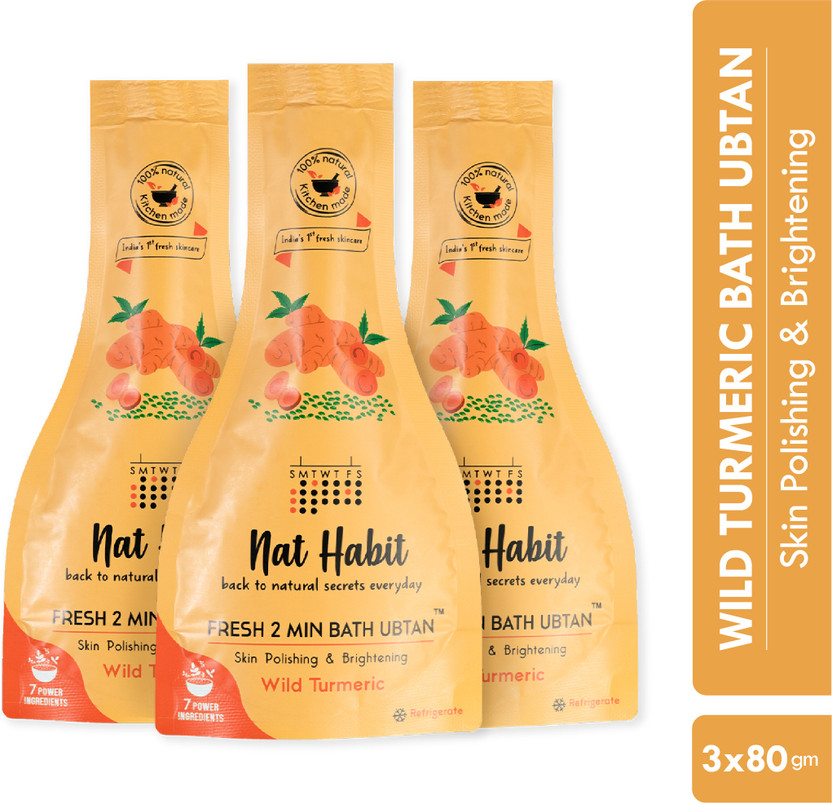 Nat Habit Wild Turmeric Bath Ubtan Scrub|Skin Polishing & Brightening|Detan Body Wash(3 x 80 g)