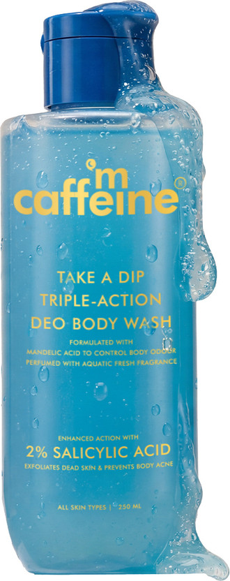 mCaffeine 3-in-1 Perfume Body Wash, Odour Control, Aqua-Fresh, Smooth bump-free skin -(250 ml)