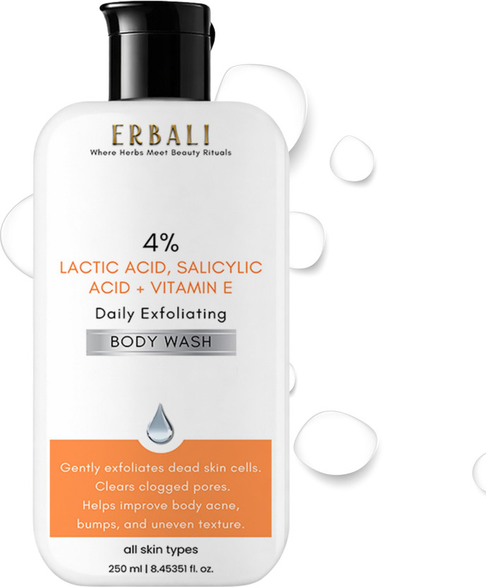 Erbali Exfoliating Body Wash - Lactic Acid, Salicylic Acid | Shower Gel for Women & Men(250 ml)