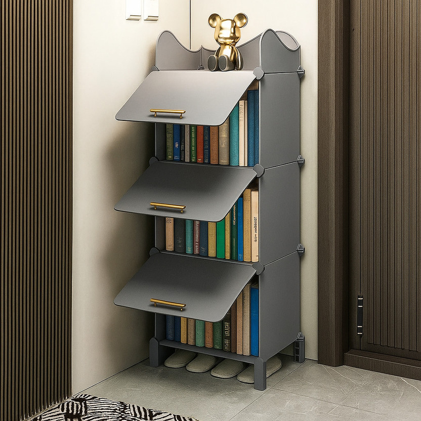 Sampri 6 Layer Simple Bookshelf/Multipurpose Rack/Children Bookcases/File Rack Office Metal Open Book Shelf(Finish Color - Deep Grey, DIY(Do-It-Yourself))