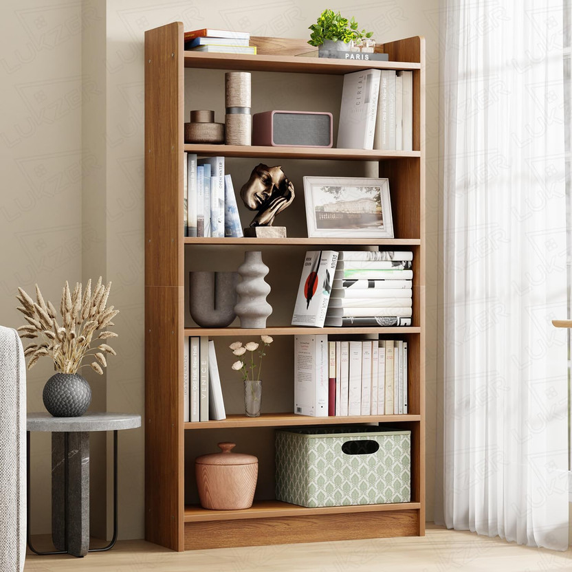 LUKZER 6 Tier Bookcase Storage Cabinet (MR-007) Engineered Wood Close Book Shelf(Finish Color - Oak Brown, DIY(Do-It-Yourself))
