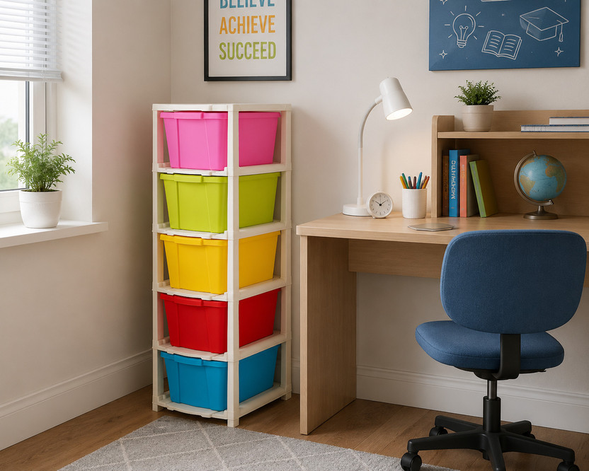 AK10ZONE 5 LAYER Foldable Plastic Book Shelf Storage Cabinet Plastic Semi-Open Book Shelf(Finish Color - MULTI-COLOR, DIY(Do-It-Yourself))