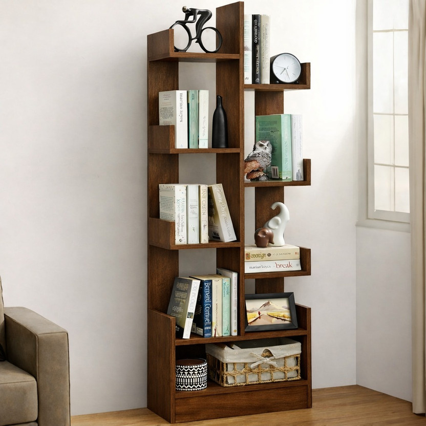 Sasimo 9 Shelf Wooden Multipurpose Book Storage Display Organizer Rack Solid Finish Engineered Wood Open Book Shelf(Finish Color - Wallnut Brown, DIY(Do-It-Yourself))