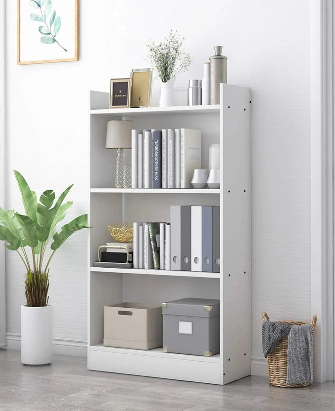 EW Bookshelf with 4 Shelves Multipurpose Storage Rack for Books & Accessories Engineered Wood Open Book Shelf(Finish Color - White, DIY(Do-It-Yourself))
