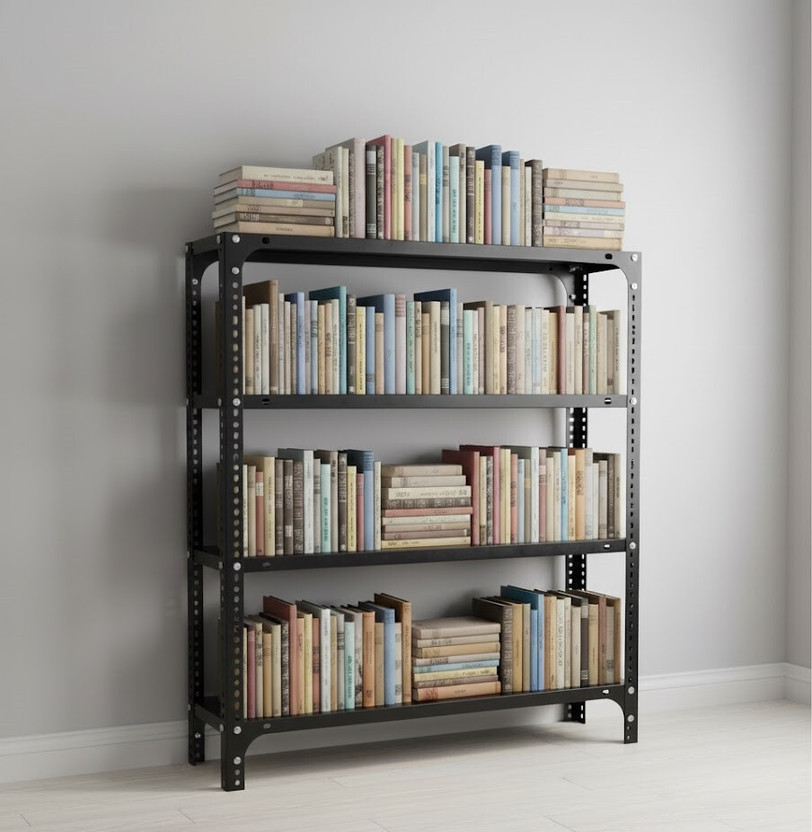 Spacious Book Shelf Rack | Strong Organizer Metal Open Book Shelf(Finish Color - Book 4 Shelf Iron Rack | Heavy Duty Metal Storage Shelf Grey, Pre-assembled)