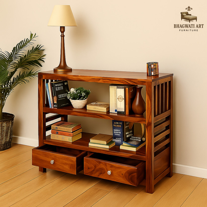 BHAGWATI ART Sheesham Wood Semi Open Book Shelf|Cabinet|Console Table For Living Room|Office| Solid Wood Semi-Open Book Shelf(Finish Color - Honey, Pre-assembled)