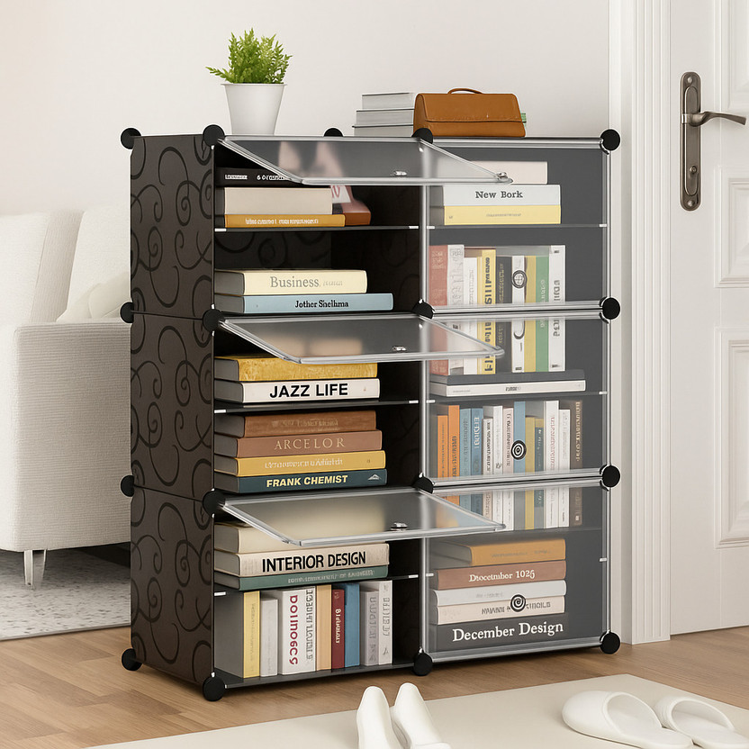 Sampri 6 Layer Simple Bookshelf/Multipurpose Rack/Children Bookcases/File Rack Office Metal Open Book Shelf(Finish Color - Deep Black, DIY(Do-It-Yourself))