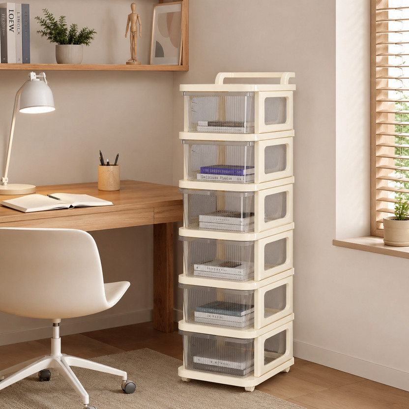 AK10ZONE 6 LAYER Foldable Transparent Plastic Book Shelf Storage Cabinet Plastic Semi-Open Book Shelf(Finish Color - CLEAR, DIY(Do-It-Yourself))