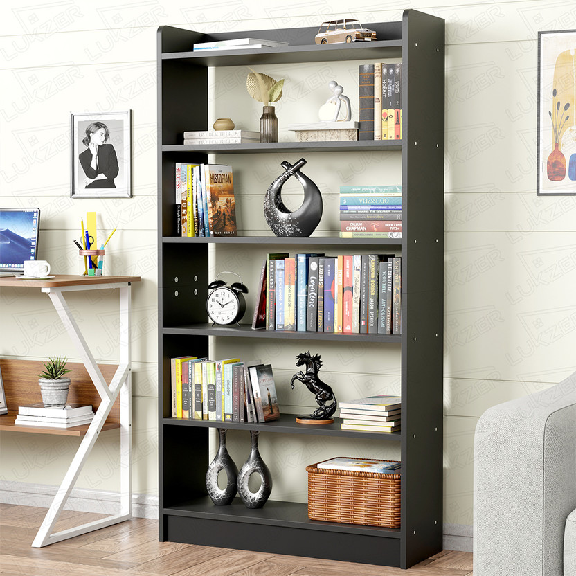 LUKZER 6 Tier Bookcase Storage Cabinet (MR-007) Engineered Wood Close Book Shelf(Finish Color - Black, DIY(Do-It-Yourself))