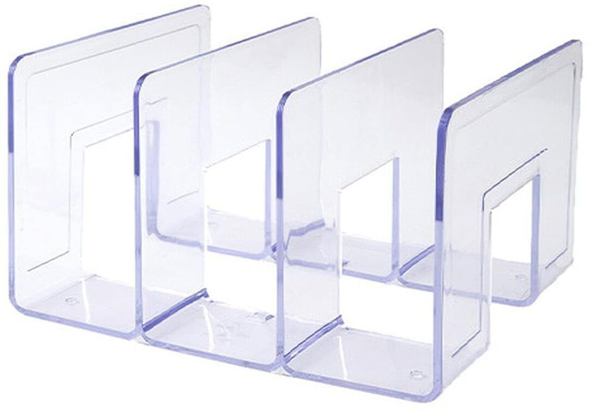 Krevia Storage Bookshelf Organizer 4 Grids Acrylic Assorted Rack for Home,Office. Metal Open Book Shelf(Finish Color - Transparent, Pre-assembled)
