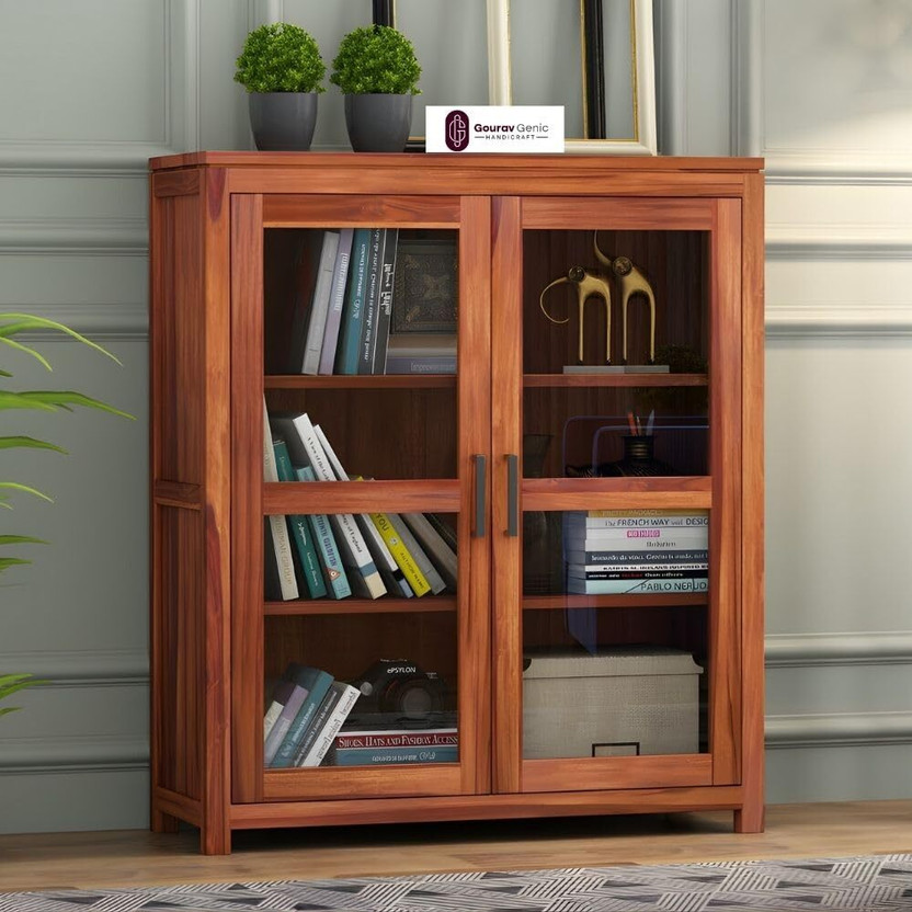 Gouravgenics Handicraft Wooden Storage Cabinet Solid Wood Semi-Open Book Shelf(Finish Color - Honey, DIY(Do-It-Yourself))