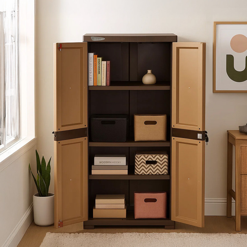 Nilkamal SpaceMax 4 Shelves Bookshelf |Multipurpose Storage Cabinet & Book Rack for Home| Plastic Close Book Shelf(Finish Color - Sandy Brown, DIY(Do-It-Yourself))