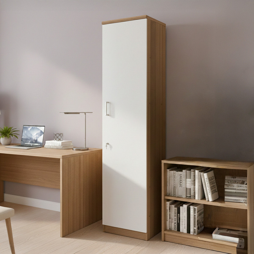 NEUDOT Tesla | 5 Shelf Bookcase with Door & Lock | Home | Office | Storage Cabinet | Engineered Wood Close Book Shelf(Finish Color - Leon Teak, Knock Down)
