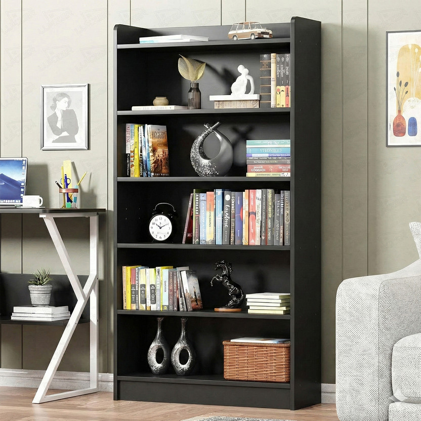 LUKZER 6 Tier Bookcase Storage Cabinet (MR-007) Engineered Wood Close Book Shelf(Finish Color - Black, DIY(Do-It-Yourself))