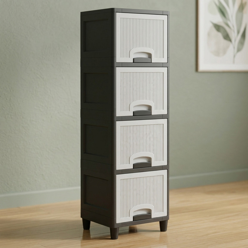 Suptikes Lightweight Modular Drawer Storage Unit for Kids Plastic Close Book Shelf(Finish Color - Grey, DIY(Do-It-Yourself))